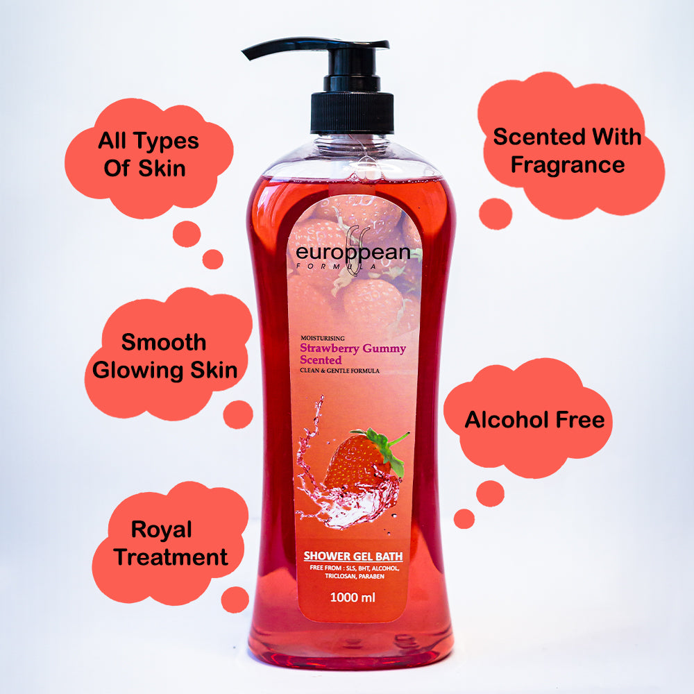 European Formula Moisturising Strawberry Gummy Scented Shower Gel Bath 1000 ml European Formula