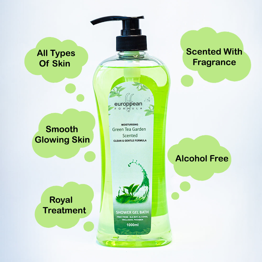 European Formula Moisturising Green Tea Garden Scented Shower Gel Bath 1000 ml European Formula