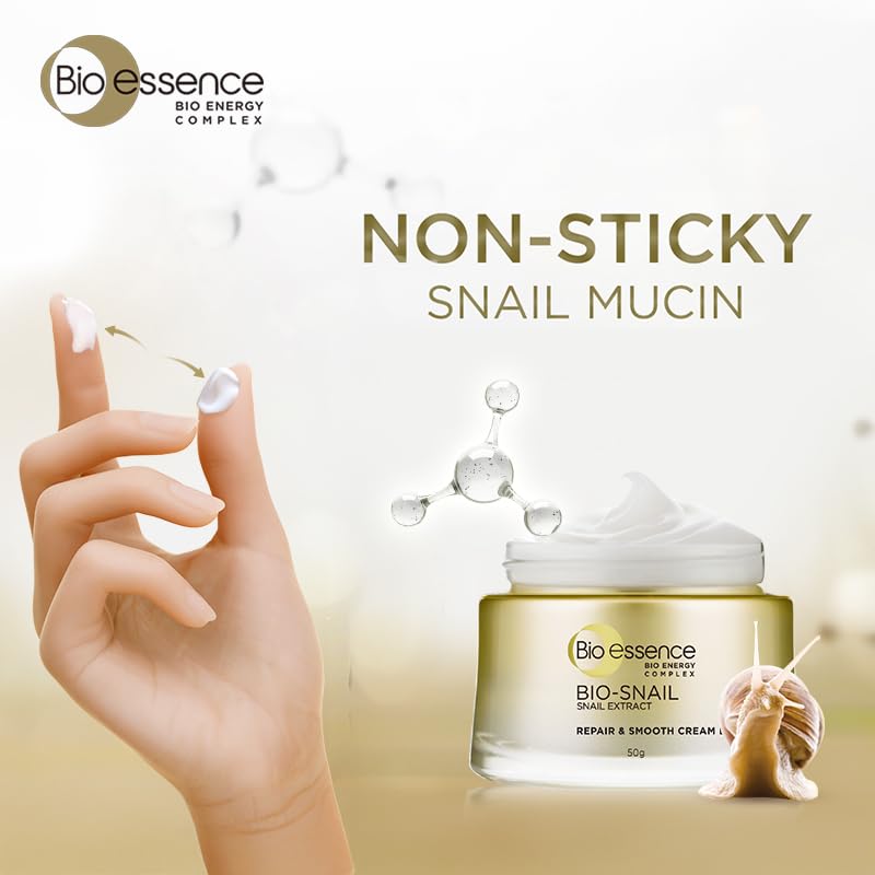 Bio-Essence Bio-Snail Repair & Smooth Cream with Snail Extract (50gm) | non-sticky and fast-absorbing cream for deep hydration | Formulated for Indian conditions Bio Essence