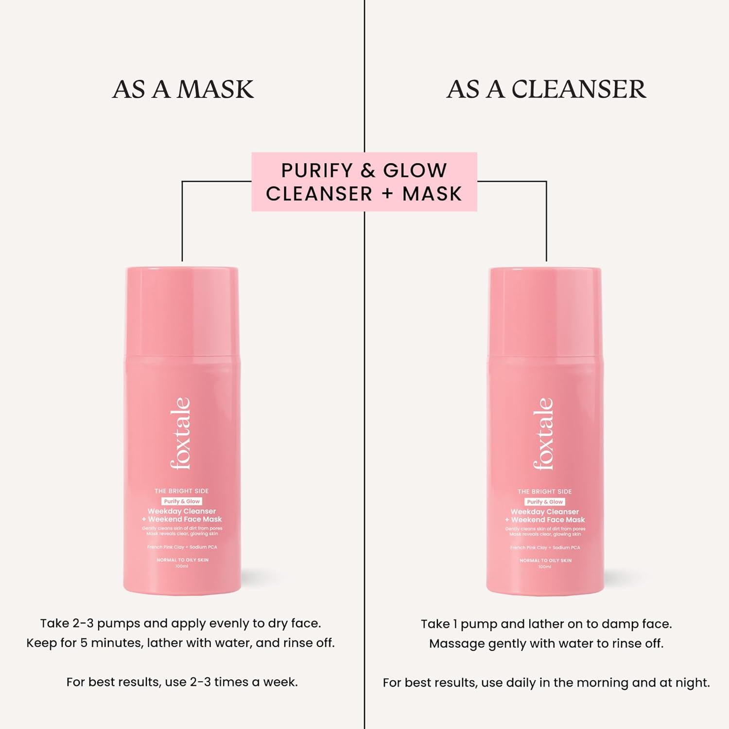 FOXTALE Purify & Glow Cleanser + Mask 100ml Foxtale