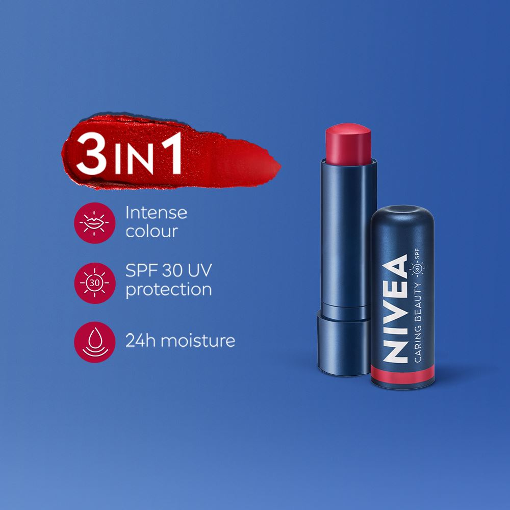 NIVEA Lip Caring Beauty RED Lip Balm | Lip & Cheek Tint with SPF 30 NIVEA