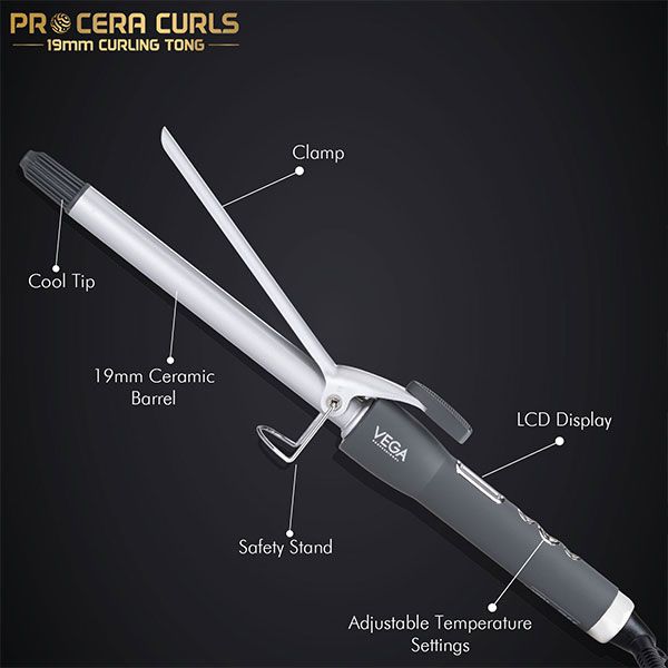 VEGA PROFESSIONAL Pro Cera Curls 19mm Curling Tong VEGA PROFESSIONAL