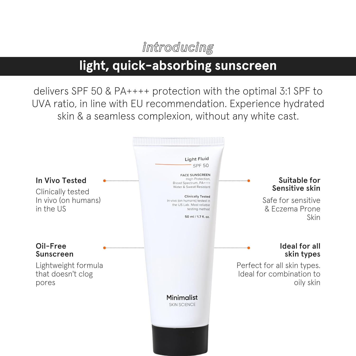 Minimalist Light Fluid SPF 50 Face Sunscreem with High Protection ,PA ++++ , Water & Sweat Resistant 50ml Beauty Bumble