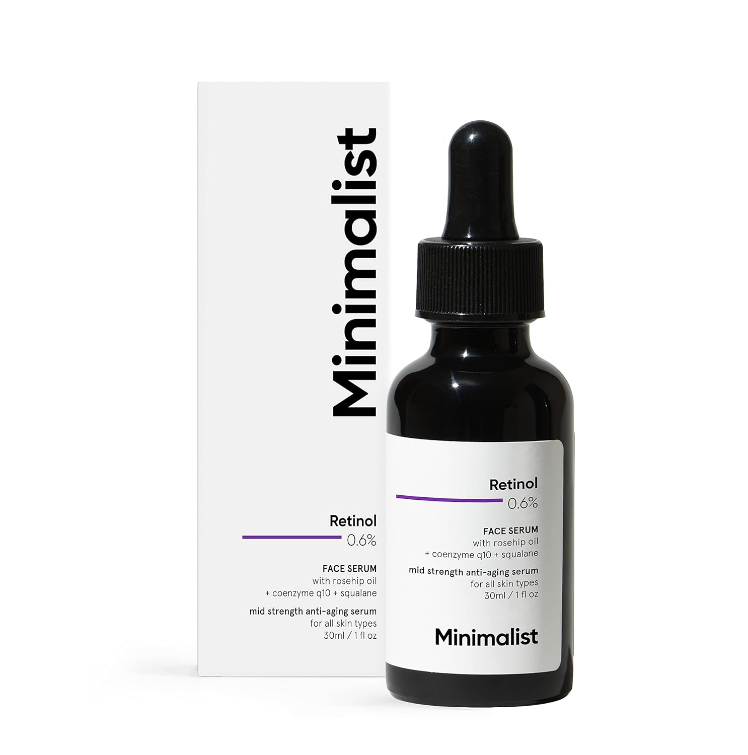 Minimalist Retinol 0.6% Face Serum With Rosehip Oil + Coenzyme q10 + Squalane  30ml Minimalist