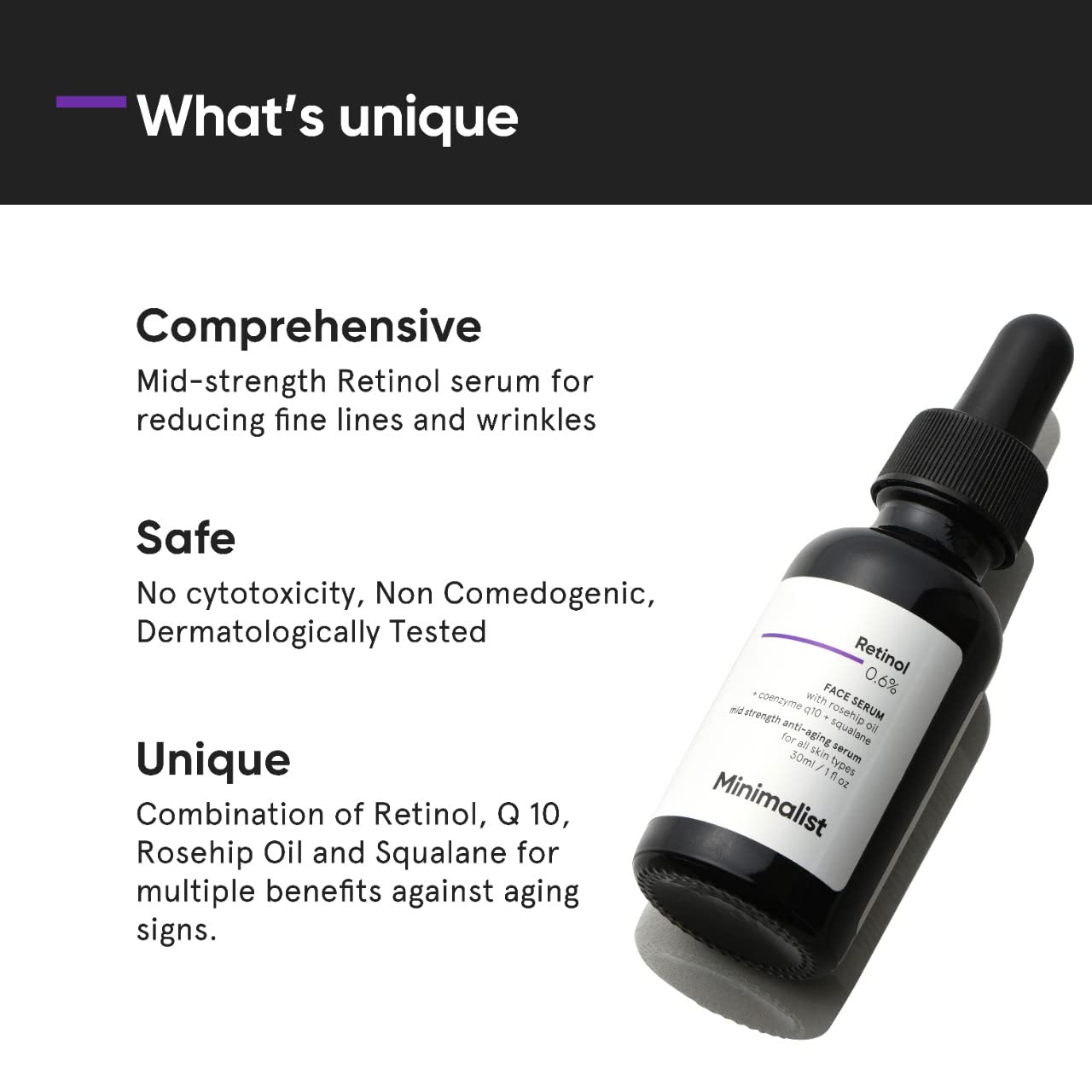 Minimalist Retinol 0.6% Face Serum With Rosehip Oil + Coenzyme q10 + Squalane  30ml Minimalist