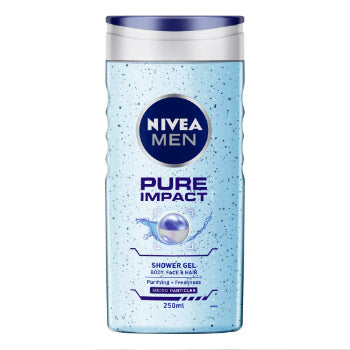 NIVEA Men Body Wash, Pure Impact with Purifying Micro Particles, Shower Gel for Body, Face & Hair, 250 ml NIVEA