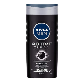 NIVEA Men Body Wash, Active Clean with Active Charcoal, Shower Gel for Body, Face & Hair, 250 ml NIVEA