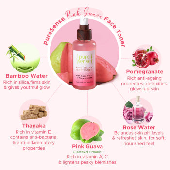 Puresense Pink Gauva Face Toner with Rose water & Pomegranate Hydrates & Soothens 100ML Puresense