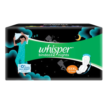 Whisper Bindazzz Nights XXXl 10s Sanitary Pads (10 Pc) Whisper