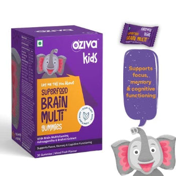 OZIVA kids superfood Brain Multi gummies With Brain Multivitamins, Ashwagandha & Brahmi Extract 120g OZIVA