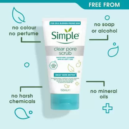 SIMPLE Clear Pore Scrub Shine-Free Smooth Skin Daily Skin Detox 150 ml Beauty Bumble