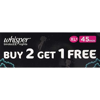 WHISPER Bindazzz Nights But 2  Get 1 Free Xl 45 Pads Feminine Pads & Protectors